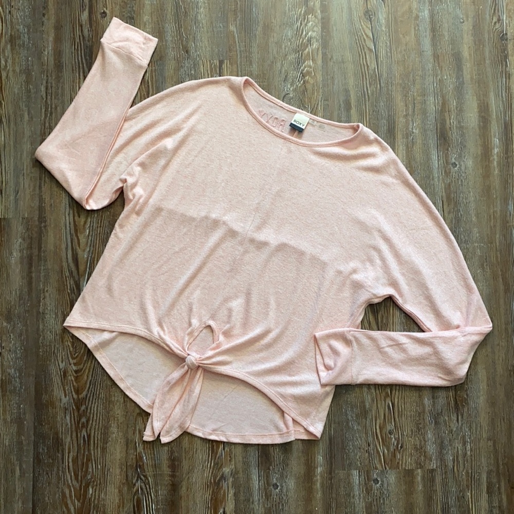 Roxy Baby Pink Soft Tie Front Long Sleeve Top